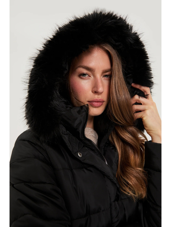 Moodo Dolga črna jakna s kapuco Moodo