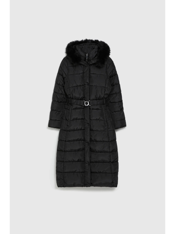 Moodo Dolga črna jakna s kapuco Moodo