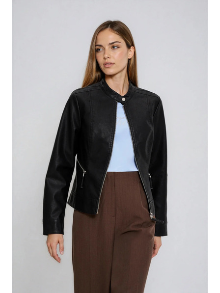 Moodo Črna jakna iz umetnega usnja Moodo