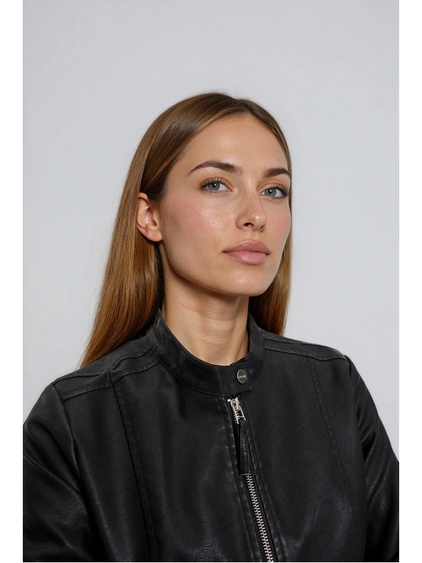 Moodo Črna jakna iz umetnega usnja Moodo