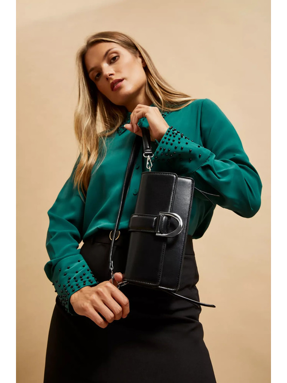 Moodo Črna torbica čez ramo s srebrno sponko Moodo