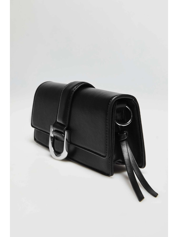 Moodo Črna torbica čez ramo s srebrno sponko Moodo