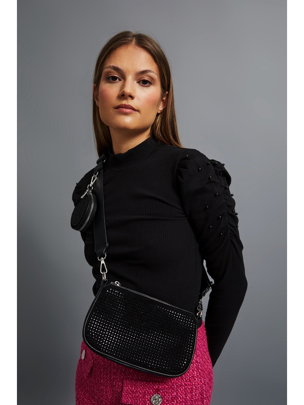 Moodo Črna torbica čez ramo z zadrgo Moodo
