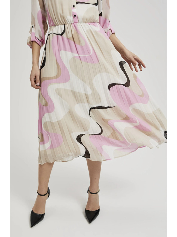 Moodo Bež obleka z geometrijskim vzorcem in nagubanim spodnjim delom Moodo