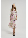 Moodo Bež obleka z geometrijskim vzorcem in nagubanim spodnjim delom Moodo