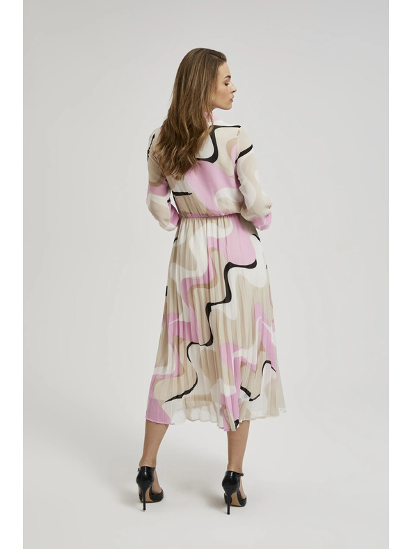 Moodo Bež obleka z geometrijskim vzorcem in nagubanim spodnjim delom Moodo