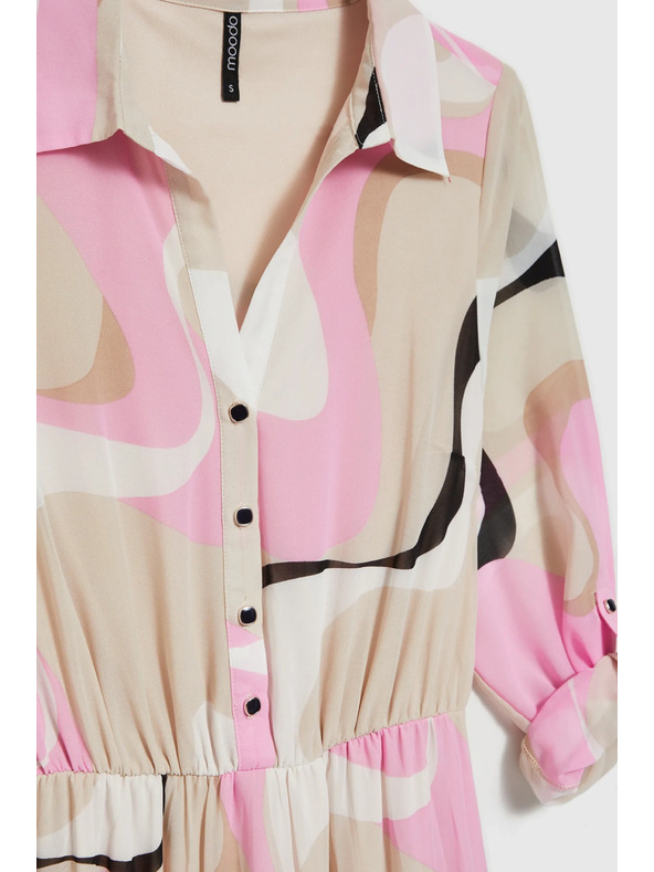 Moodo Bež obleka z geometrijskim vzorcem in nagubanim spodnjim delom Moodo