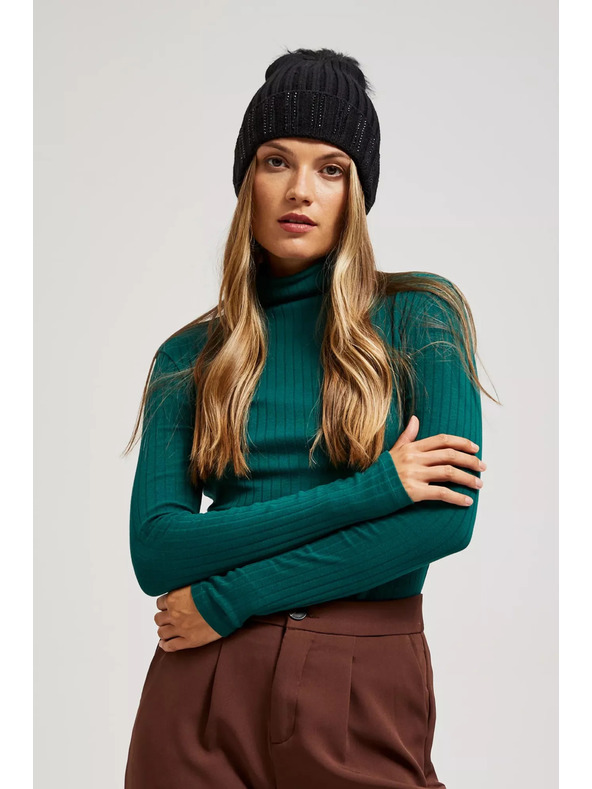 Moodo Kapa s cofom, okrašena s flitri, črne barve Moodo