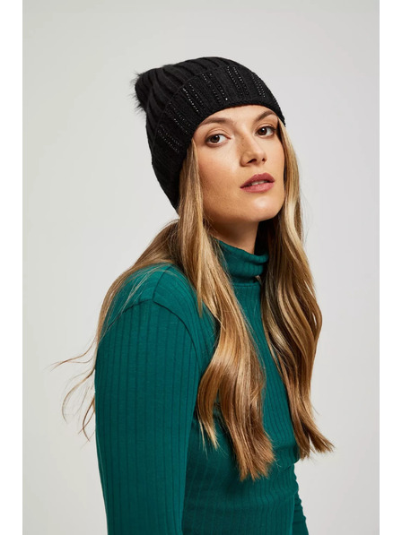 Moodo Kapa s cofom, okrašena s flitri, črne barve Moodo