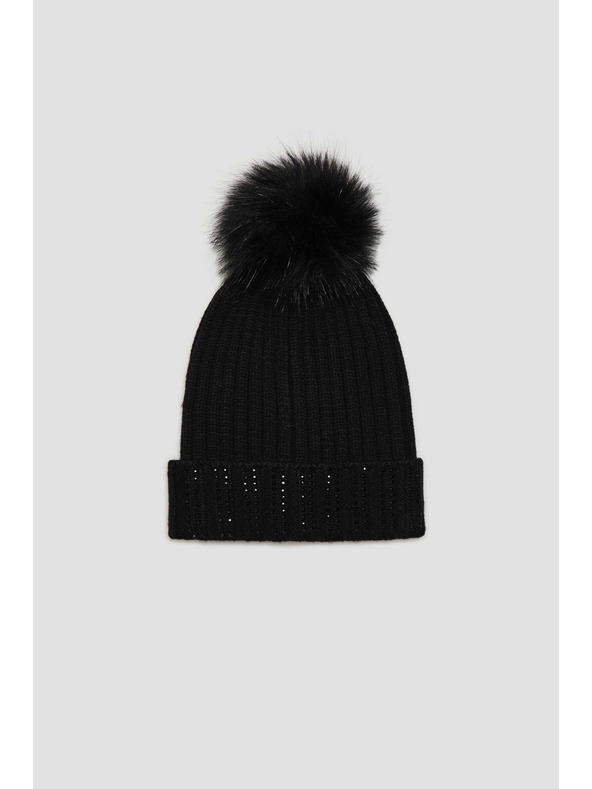 Moodo Kapa s cofom, okrašena s flitri, črne barve Moodo