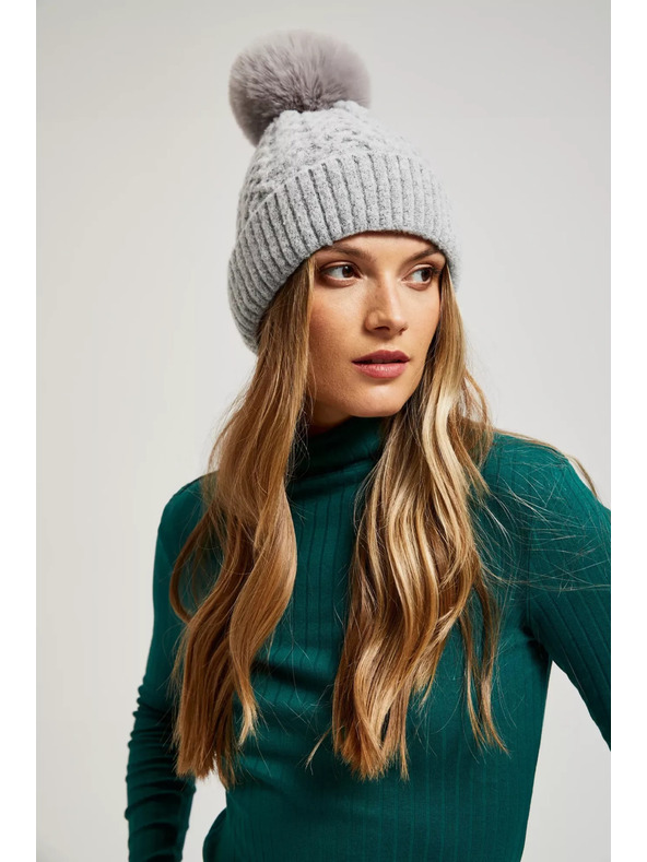 Moodo Kapa s krznenim cofom sive barve Moodo