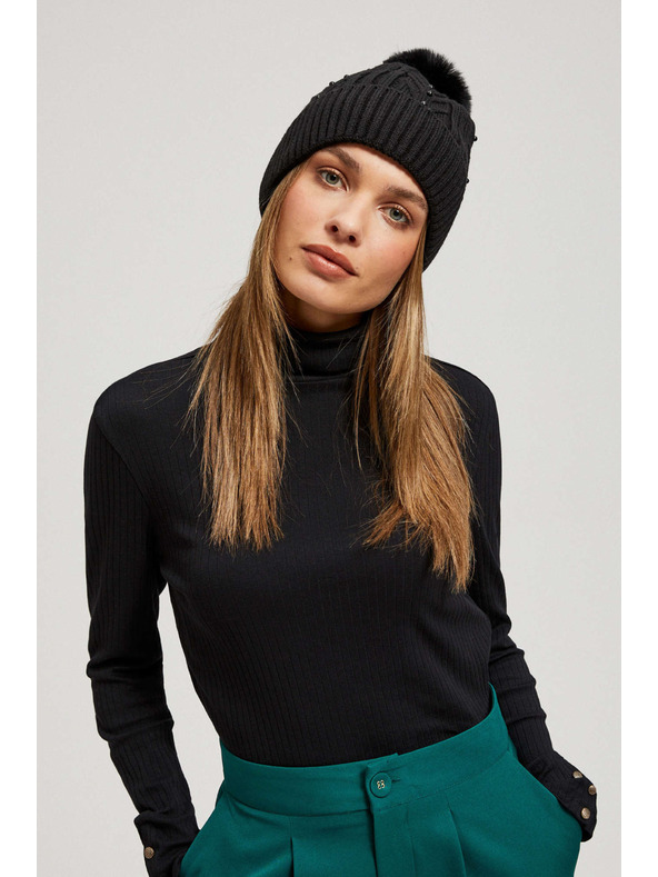 Moodo Kapa z cofom in biseri črne barve Moodo