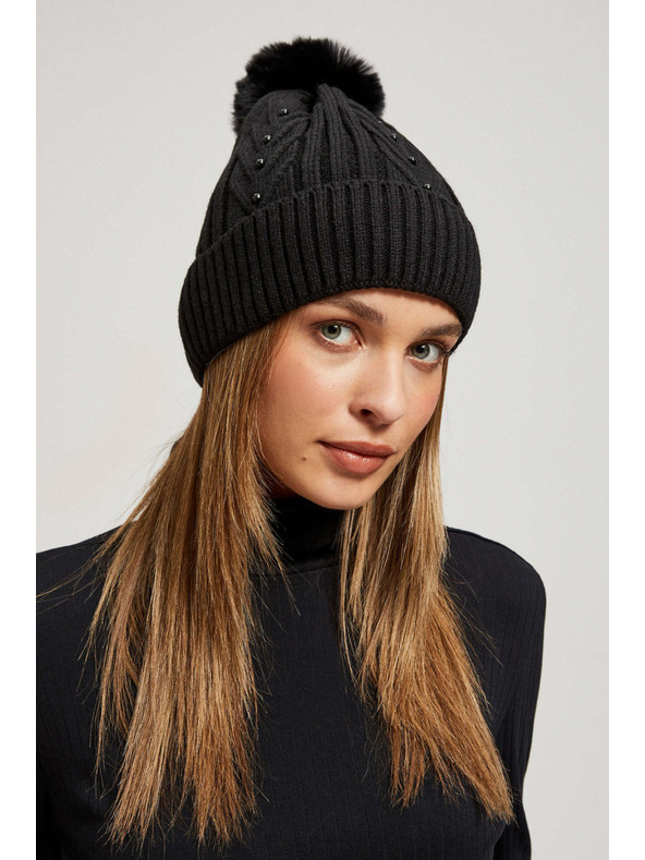 Moodo Kapa z cofom in biseri črne barve Moodo
