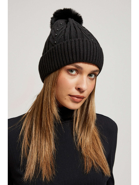 Moodo Kapa z cofom in biseri črne barve Moodo