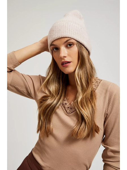 Moodo Pletena kapa pudrasto rožnate barve Moodo