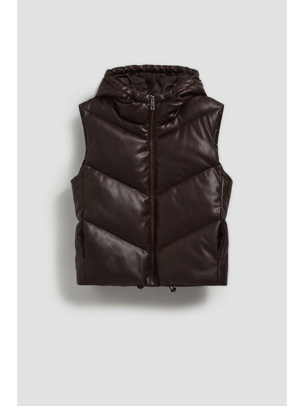 Moodo Prešit brezrokavnik s kapuco rjave barve Moodo