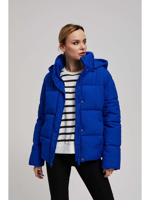 Moodo Kratka prešita jakna s kapuco temno modre barve Moodo