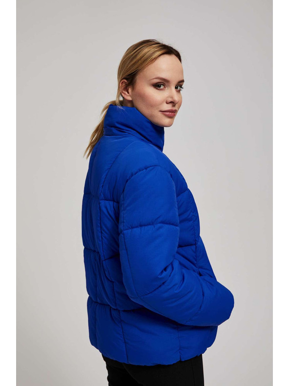 Moodo Kratka prešita jakna s kapuco temno modre barve Moodo