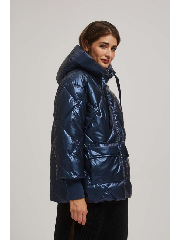 Moodo Metalična prešita jakna temno modre barve Moodo