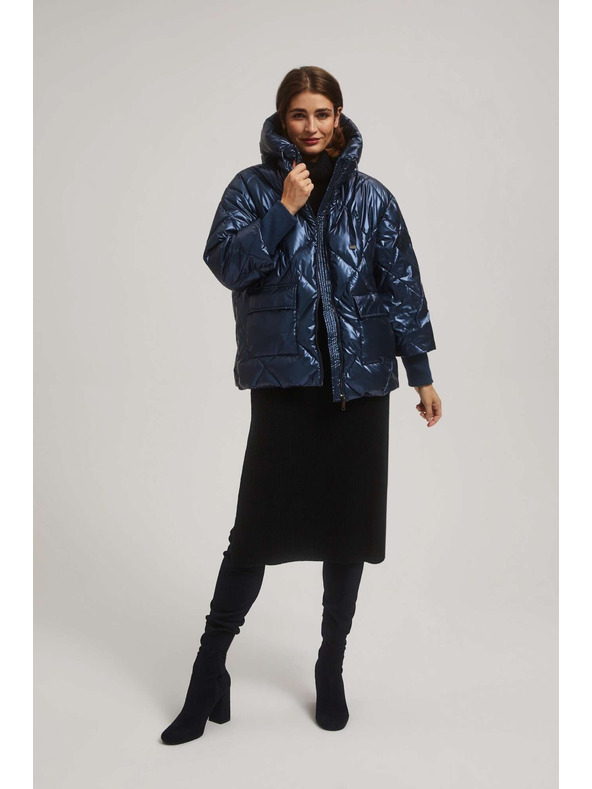Moodo Metalična prešita jakna temno modre barve Moodo