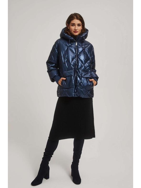 Moodo Metalična prešita jakna temno modre barve Moodo