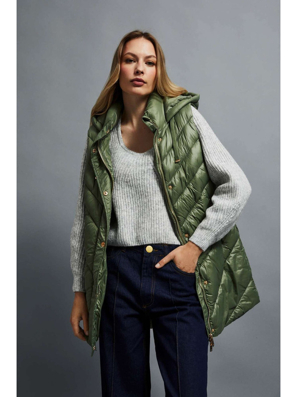 Moodo Prešit brezrokavnik s kapuco olivne barve Moodo