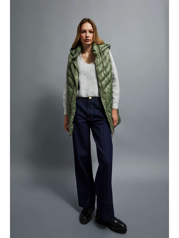 Moodo Prešit brezrokavnik s kapuco olivne barve Moodo