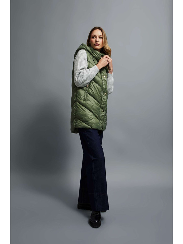 Moodo Prešit brezrokavnik s kapuco olivne barve Moodo