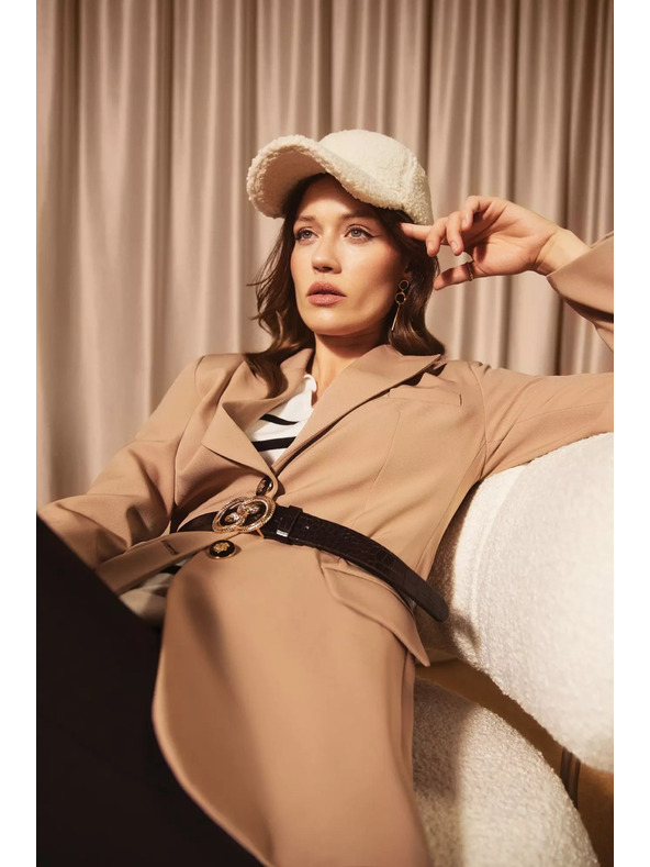 Moodo Enostranski blazer temno bež barve Moodo