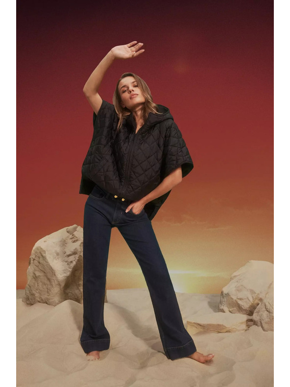 Moodo Temno modre wide leg kavbojke s srednjim pasom Moodo