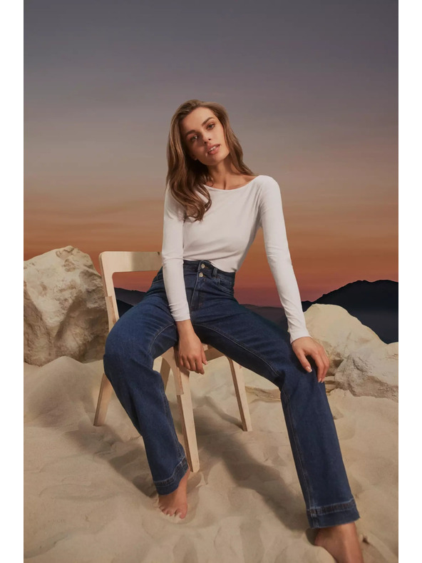 Moodo Temno modre wide leg kavbojke z dvojnimi gumbi Moodo