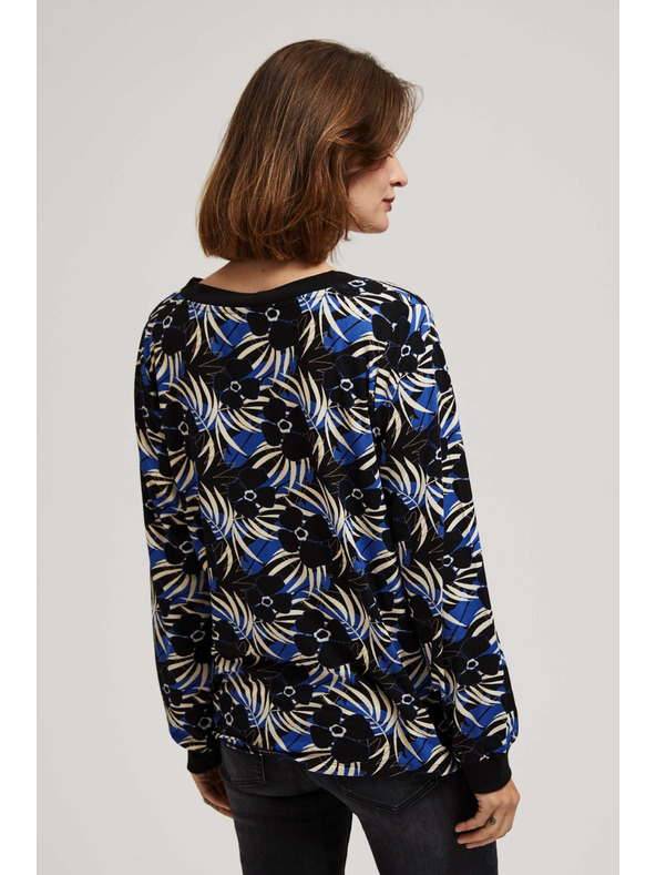 Moodo Vzorčasta črna bluza z V-izrezom Moodo