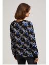 Moodo Vzorčasta črna bluza z V-izrezom Moodo