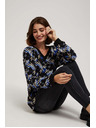 Moodo Vzorčasta črna bluza z V-izrezom Moodo