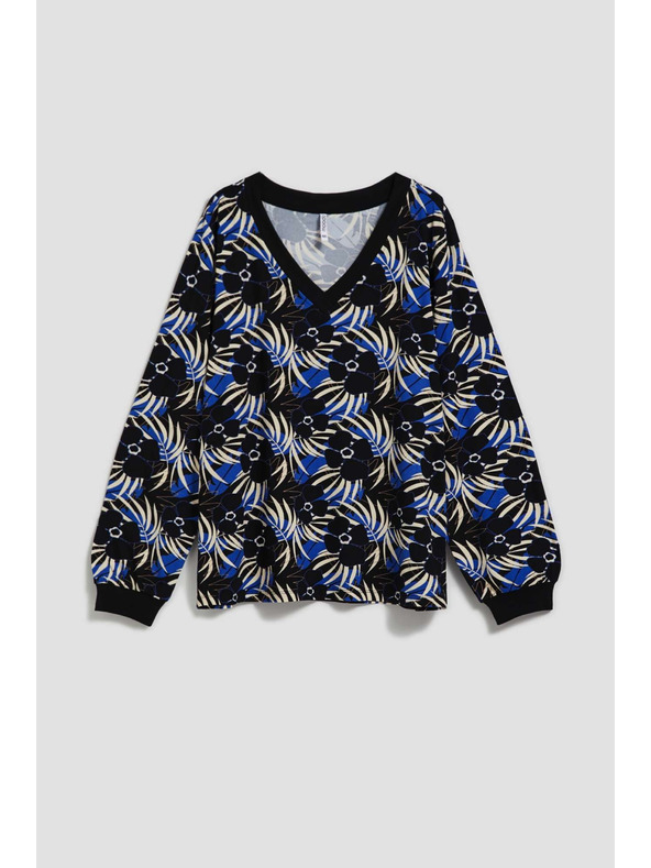 Moodo Vzorčasta črna bluza z V-izrezom Moodo