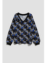 Moodo Vzorčasta črna bluza z V-izrezom Moodo