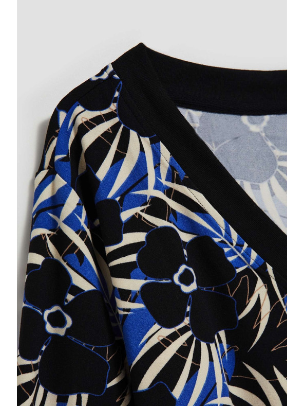 Moodo Vzorčasta črna bluza z V-izrezom Moodo