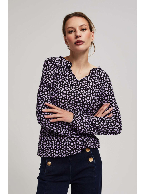 Moodo Vzorčasta sivkasta bluza z V-izrezom Moodo