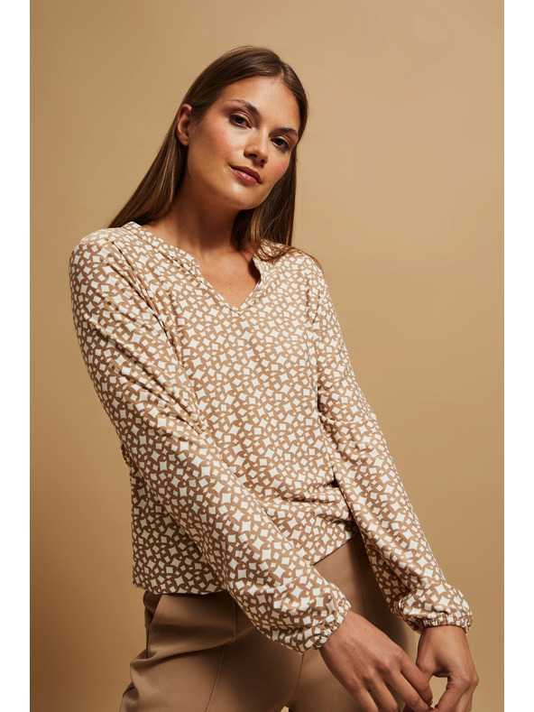 Moodo Vzorčasta biserna bluza z V-izrezom Moodo