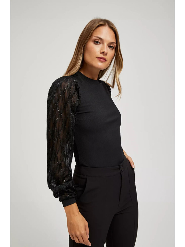 Moodo Črna bluza z okrasnimi rokavi Moodo