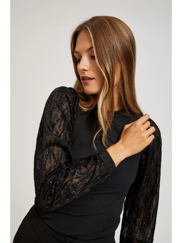 Moodo Črna bluza z okrasnimi rokavi Moodo