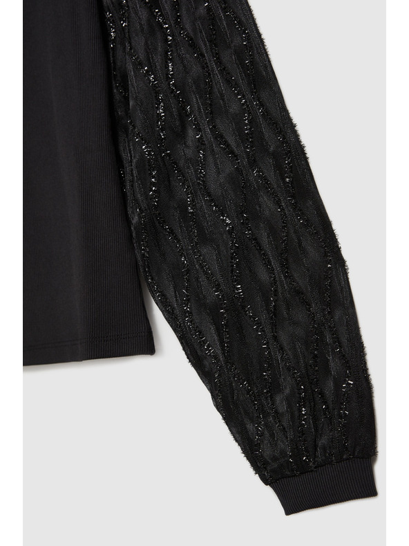 Moodo Črna bluza z okrasnimi rokavi Moodo