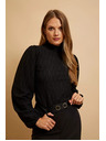 Moodo Črna bluza s polo izrezom in napihnjenimi rokavi Moodo