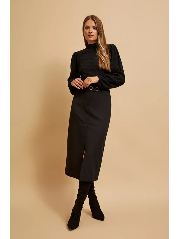 Moodo Črna bluza s polo izrezom in napihnjenimi rokavi Moodo