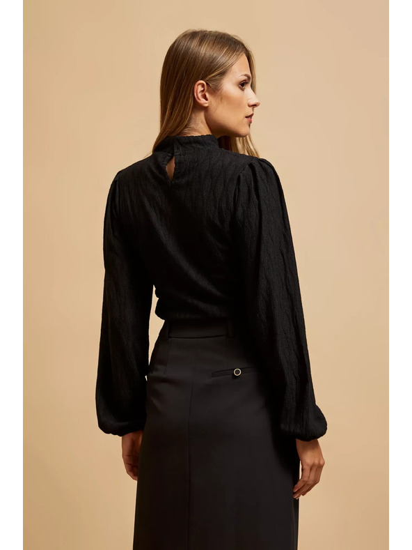 Moodo Črna bluza s polo izrezom in napihnjenimi rokavi Moodo