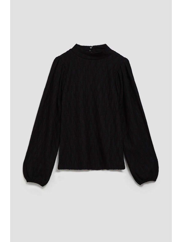 Moodo Črna bluza s polo izrezom in napihnjenimi rokavi Moodo