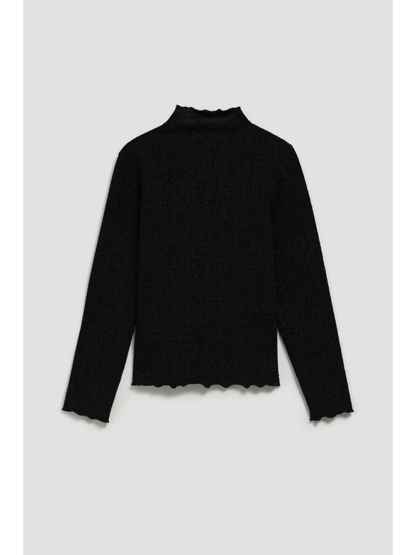 Moodo Črna bluza s polo izrezom, okrašena z metalično nitjo Moodo