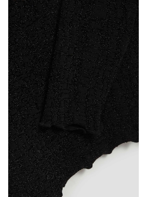 Moodo Črna bluza s polo izrezom, okrašena z metalično nitjo Moodo