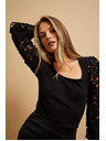 Moodo Črna majica z čipkastimi rokavi Moodo