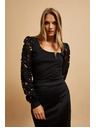Moodo Črna majica z čipkastimi rokavi Moodo